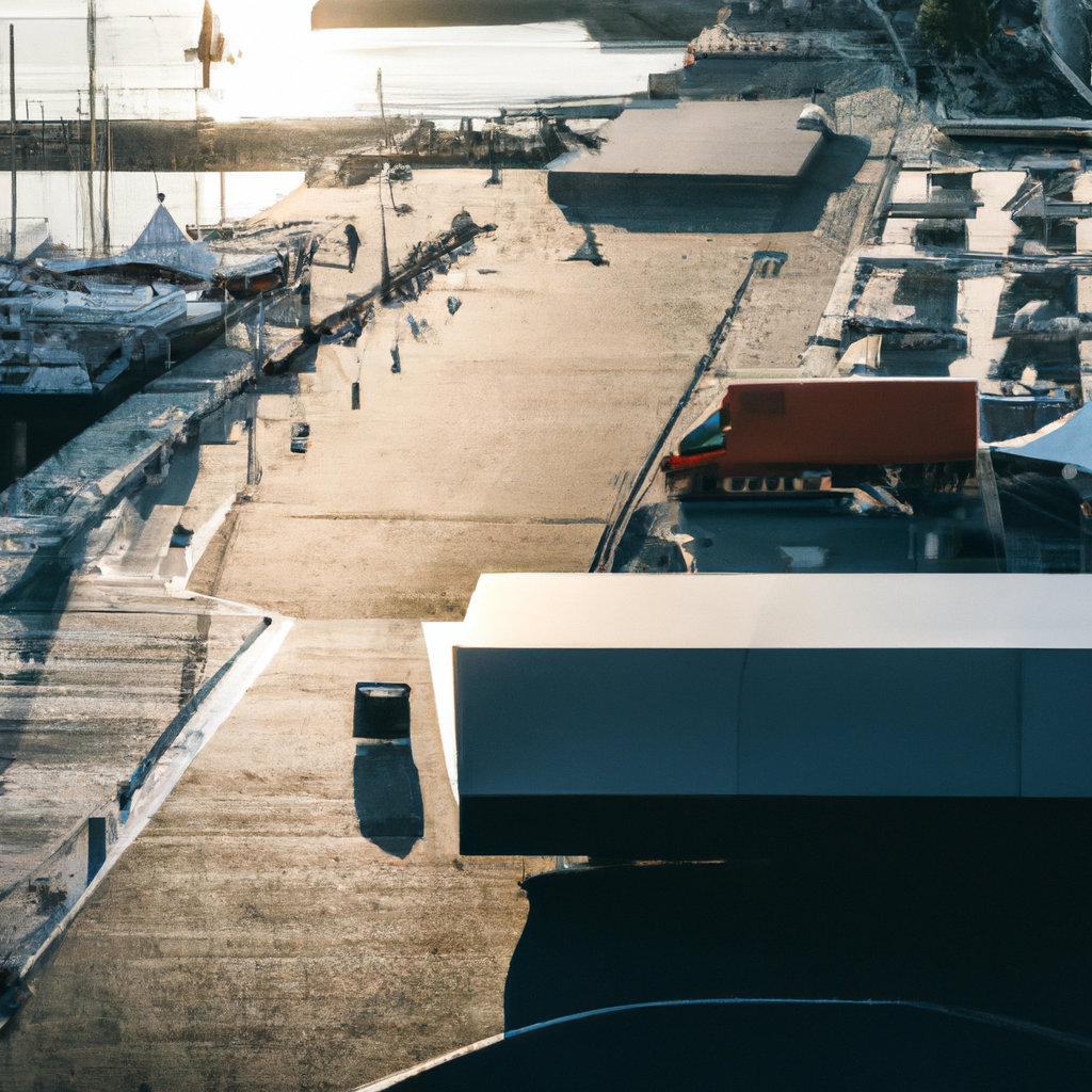 Mappa stilizzata dell'area di Genova Porto Antico con indicatore del cantiere.