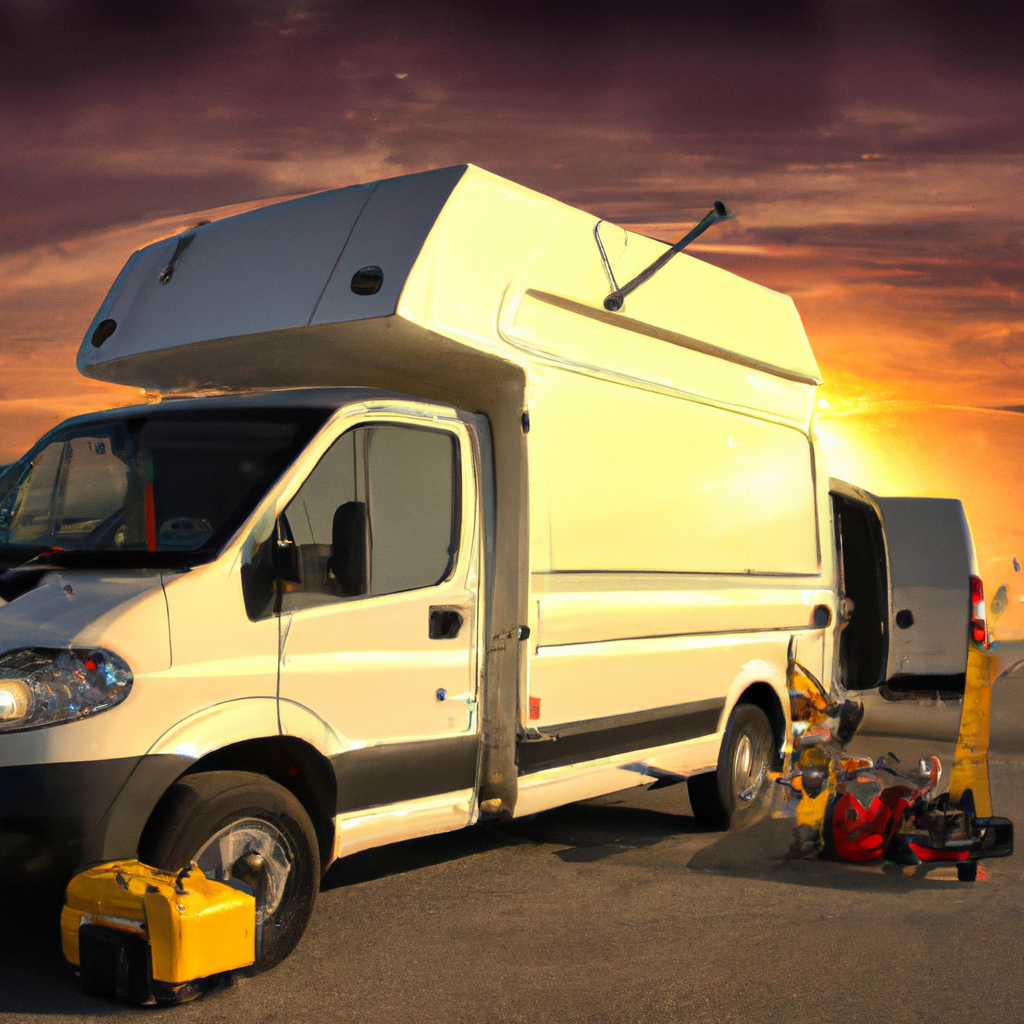 Unità mobile di assistenza in marina italiana con tecnici e attrezzi al tramonto