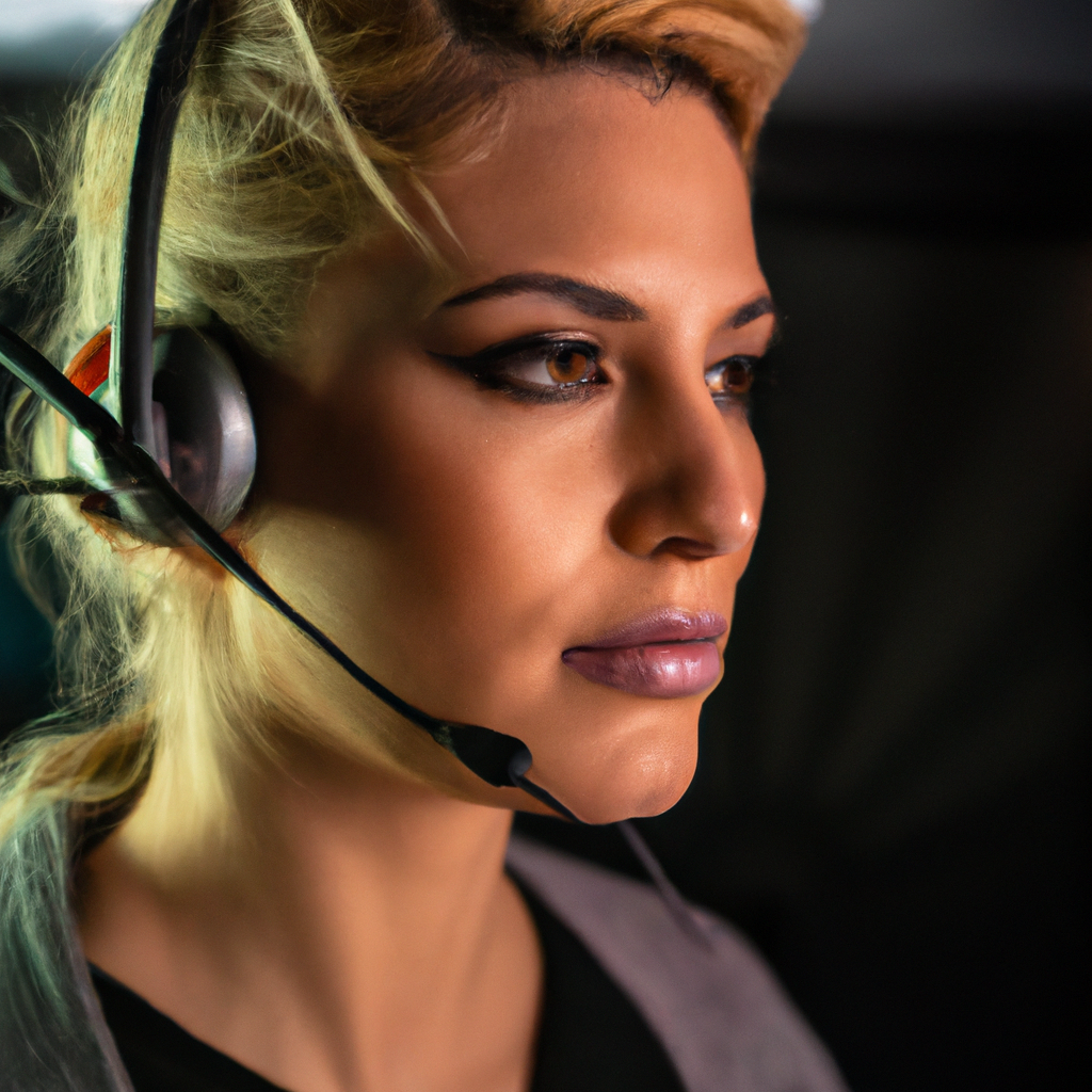 Coordinatrice operazioni assistenza, donna italiana con cuffie, sfondo marina